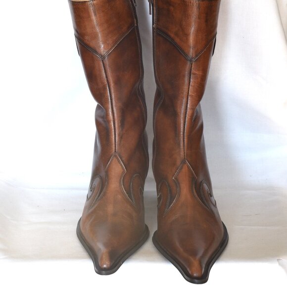 Tiffany Brown Leather High Heel Boots With Side Zipper - Italy - Picture 2 of 5